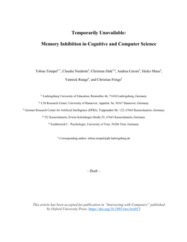 Memory Inhibition in Cognitive and Computer Science