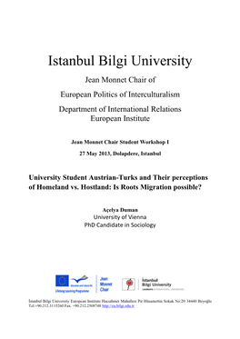 Istanbul Bilgi University Jean Monnet Chair of European Politics of Interculturalism Department of International Relations European Institute