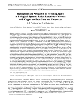 Hemoglobin and Myoglobin As Reducing Agents in Biological Systems