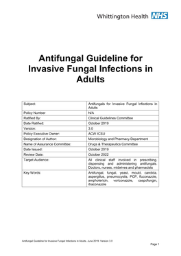 Antifungal Guideline for Invasive Fungal Infections in Adults