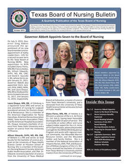 Texas Board of Nursing Bulletin a Quarterly Publication of the Texas Board of Nursing