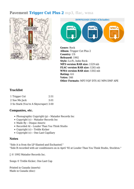 Pavement Trigger Cut Plus 2 Mp3, Flac, Wma