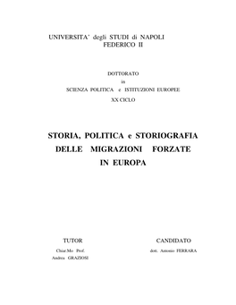 STORIA, POLITICA E STORIOGRAFIA DELLE MIGRAZIONI FORZATE in EUROPA