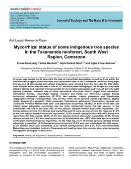 Mycorrhizal Status of Some Indigenous Tree Species in the Takamanda Rainforest, South West Region, Cameroon