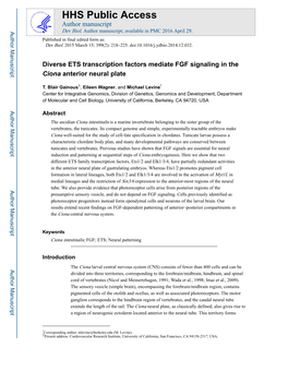 Diverse ETS Transcription Factors Mediate FGF Signaling in the Ciona Anterior Neural Plate