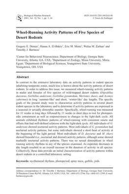 Wheel-Running Activity Patterns of Five Species of Desert Rodents