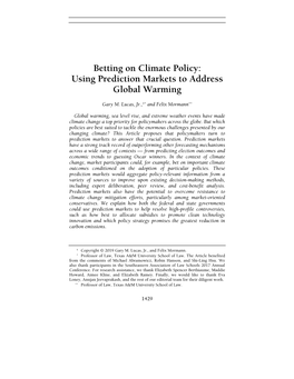 Betting on Climate Policy: Using Prediction Markets to Address Global Warming