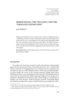 Bishop Hudal, the “Rat-Line”, and the “Croatian Connection”