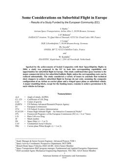 Some Considerations on Suborbital Flight in Europe - Results of a Study Funded by the European Community (EC)