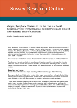 Mapping Lymphatic Filariasis in Loa Loa Endemic Health Districts Naïve for Ivermectin Mass Administration and Situated in the Forested Zone of Cameroon