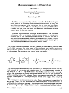 Claisen Rearrangement of Allyl Aryl Ethers R *Yyc H