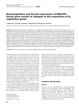 Downregulation and Forced Expression of EWS-Fli1 Fusion Gene Results in Changes in the Expression of G1 Regulatory Genes