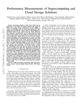 Performance Measurements of Supercomputing and Cloud Storage Solutions