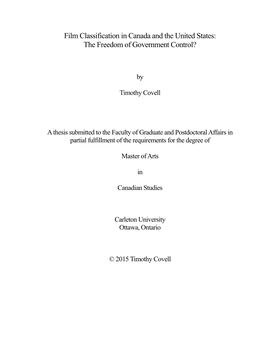 Film Classification in Canada and the United States: the Freedom of Government Control?