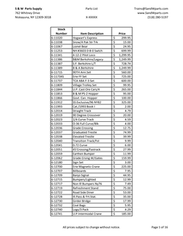 S & W Parts Supply 762 Whitney Drive Niskayuna, NY 12309-3018 Parts List X-XXXXX Trains@Sandwparts.Com (