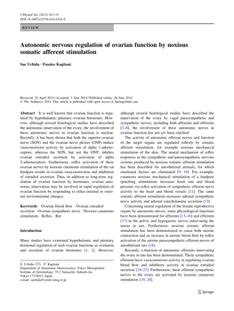 Autonomic Nervous Regulation of Ovarian Function by Noxious Somatic Afferent Stimulation