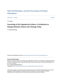 Cosmology of the Cappadocian Fathers: a Contribution to Dialogue Between Science and Theology Today