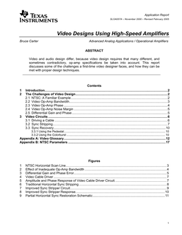 Video Designs Using High-Speed Amplifiers