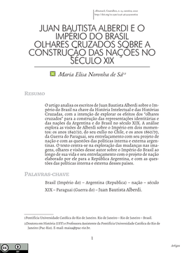 Juan Bautista Alberdi E O Império Do Brasil Olhares Cruzados Sobre a Construção Das Nações No Século Xix