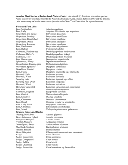 Vascular Plant Species at Indian Creek Nature Center. an Asterisk (*) Denotes a Non-Native Species