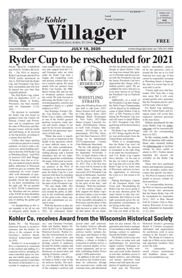 Ryder Cup to Be Rescheduled for 2021 PALM BEACH GARDENS What Matters Most