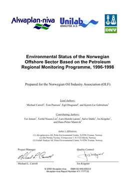 Environmental Status of the Norwegian Offshore Sector Based on the Petroleum Regional Monitoring Programme, 1996-1998