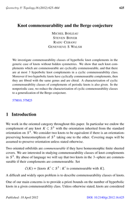 Knot Commensurability and the Berge Conjecture