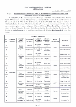 ELECTION COMMISSION of PAKISTAN NOTIFICATION Islamabad, the 29Th August, 2016