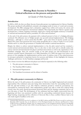 Piloting Basic Income in Namibia – Critical Reflections on the Process and Possible Lessons by Claudia & Dirk Haarmann1