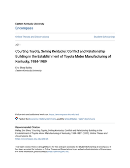 Courting Toyota, Selling Kentucky: Conflict and Relationship Building in the Establishment of Toyota Motor Manufacturing of Kentucky, 1984-1989