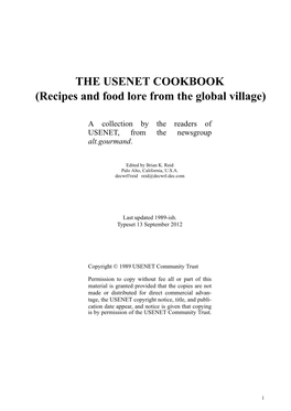 THE USENET COOKBOOK (Recipes and Food Lore from the Global Village)