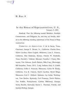 H. Res. 8 in the House of Representatives, U