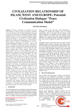 CIVILIZATION RELATIONSHIP of ISLAM, WEST and EUROPE: Potential Civilization Dialogue 