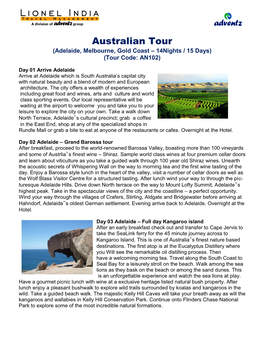 Australian Tour (Adelaide, Melbourne, Gold Coast – 14Nights / 15 Days) (Tour Code: AN102)