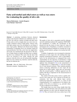 Fatty Acid Methyl and Ethyl Esters As Well As Wax Esters for Evaluating the Quality of Olive Oils