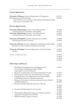 Development and Cultural Studies 08-2018 Guest Professor of Comparative Development and Cultural Studies with a Focus on Southeast Asia