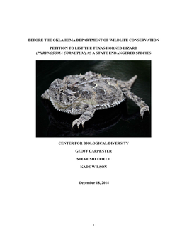 Texas Horned Lizard State Listing Petition