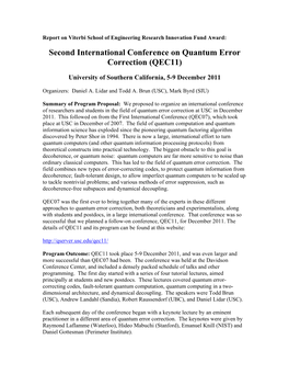 Second International Conference on Quantum Error Correction (QEC11)