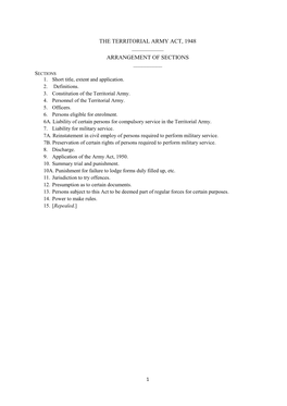 The Territorial Army Act, 1948 ___Arrangement of Sections