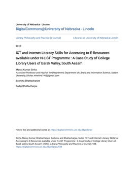 ICT and Internet Literacy Skills for Accessing to E-Resources Available Under N-LIST Programme : a Case Study of College Library Users of Barak Valley, South Assam
