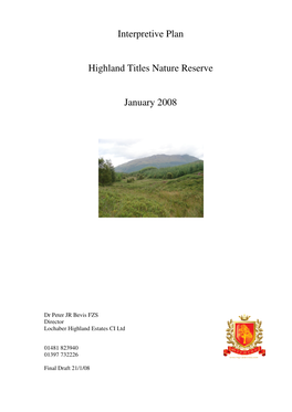 Interpretive Plan Highland Titles Nature Reserve January 2008