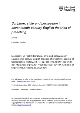Scripture, Style and Persuasion in Seventeenth-Century English Theories of Preaching