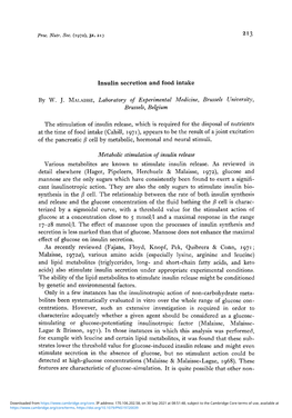 Insulin Secretion and Food Intake