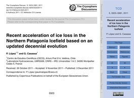 Recent Acceleration of Ice Loss in the Northern Patagonia Icefield
