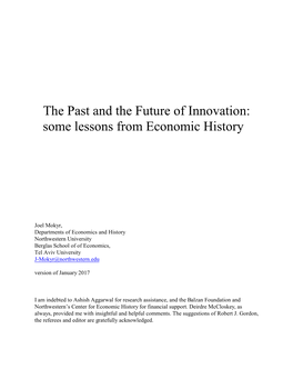 The Past and the Future of Innovation: Some Lessons from Economic History