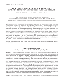 Dipnoi) Systematic Relationships and Paleobiogeographical Significance