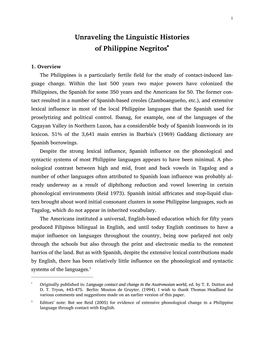 Unraveling the Linguistic Histories of Philippine Negritos*