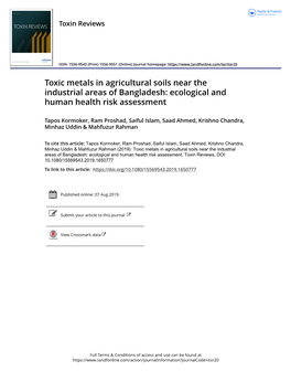 Toxic Metals in Agricultural Soils Near the Industrial Areas of Bangladesh: Ecological and Human Health Risk Assessment