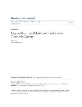 Iraq and the Israeli-Palestinian Conflict in the Twentieth Century Juan Cole University of Michigan