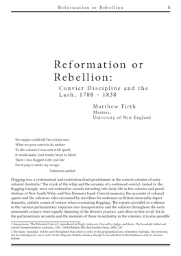 Reformation Or Rebellion: Convict Discipline and the Lash, 1788 - 1838